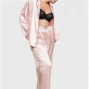 Victoria's Secret Pink Jeweled Dew Drop Satin Pajama Set Small TALL